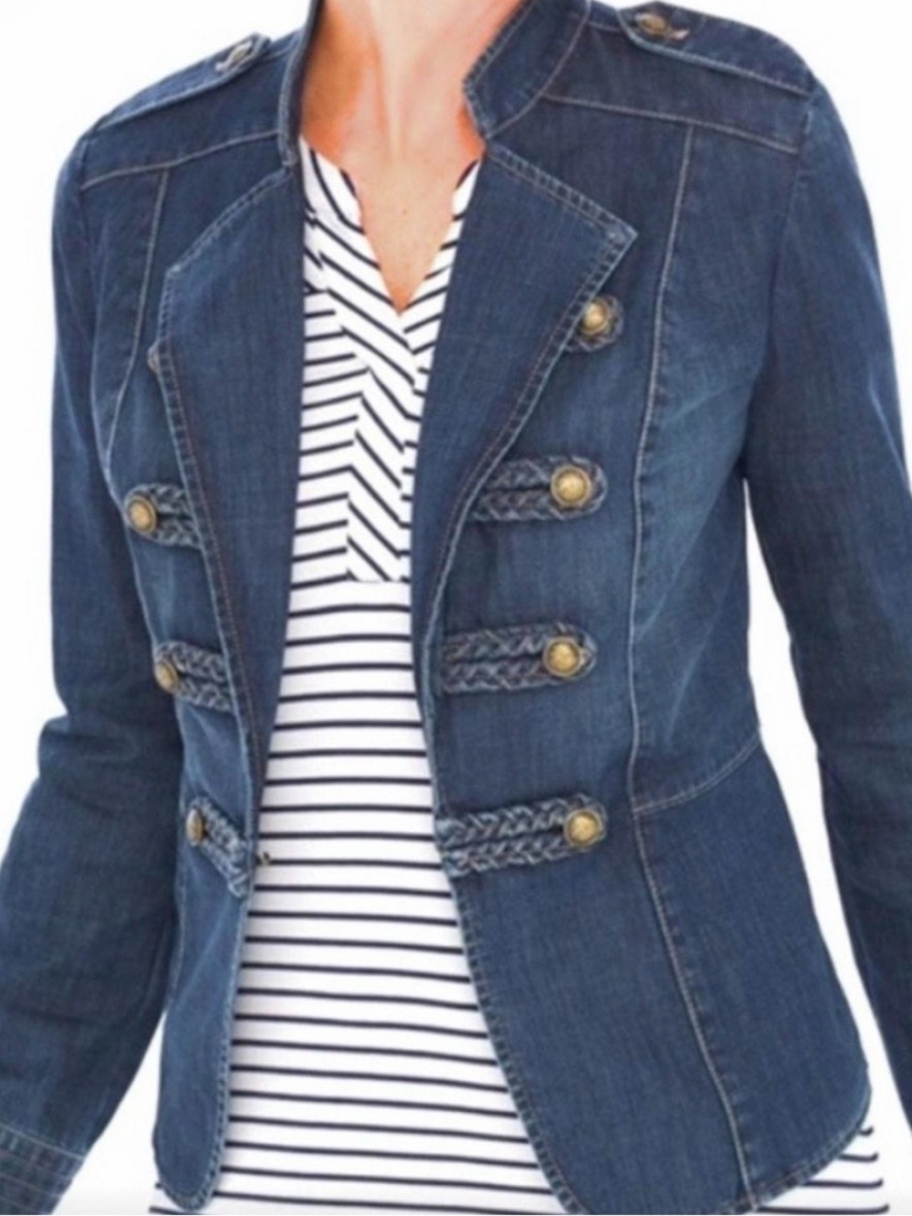 CHICOS Denim Military-Style Jacket - Blue